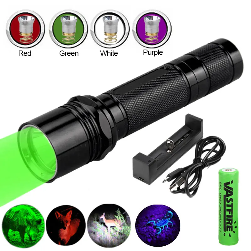 Тактический фонарь для самообороны охотничий 6P + красный/зеленый/фиолетовый