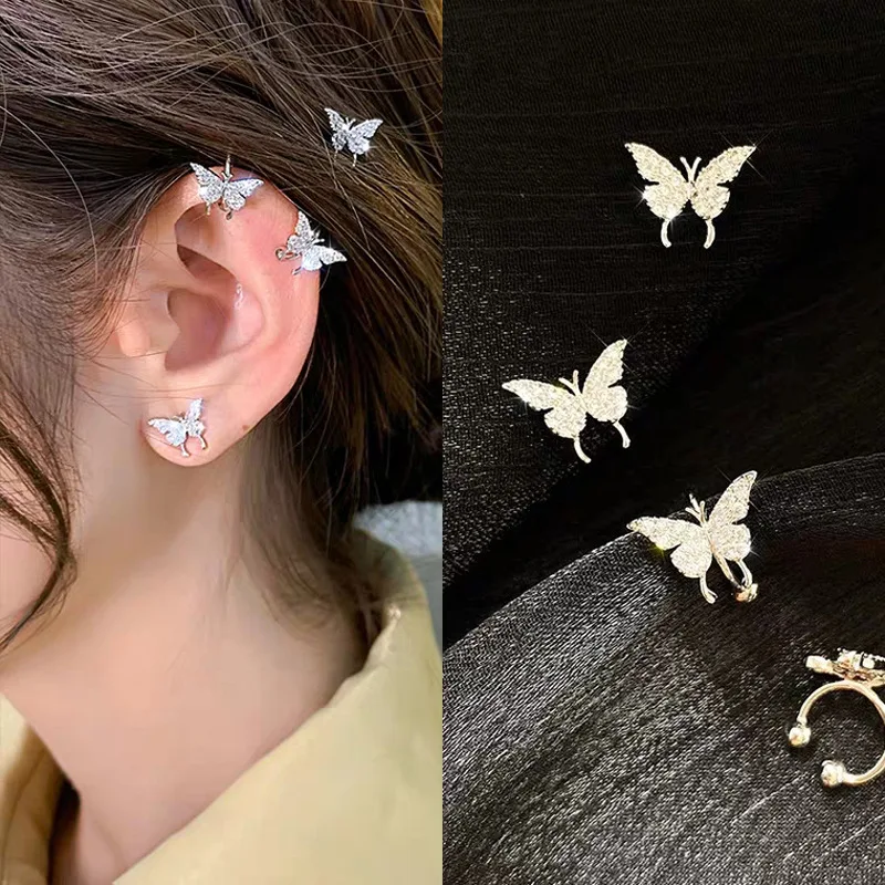 

2020 Korean Fashion Earrings Fairy Temperamental Simple Rhinestone Butterfly Earrings I Girl Heart All-Match Earrings