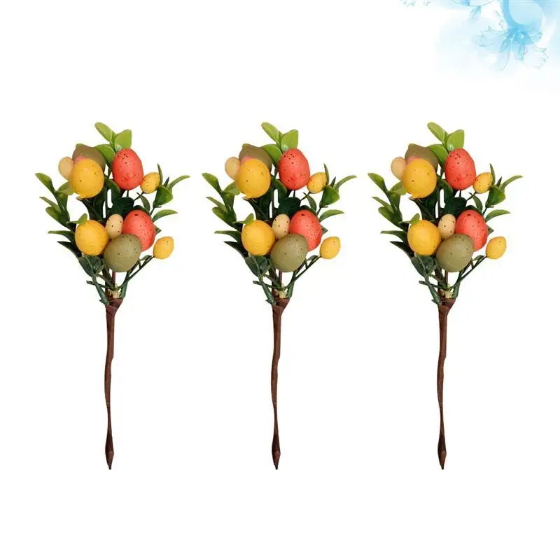 

6Pcs Pasltic Colorful Eggs Artificial Leaves Easter Bouquet Accessories Crafting Home Decoration Photography Props for Gift Vase