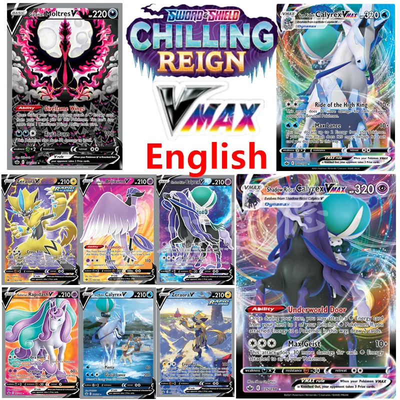 POKEMON nueva Tarjeta ingl&eacute;s VMAX 50 Uds Zapdos TCG: Escudo y espada escalofriante reinado Calyrex Dynamax VMAX juego de cartas coleccionables Juguetes-0