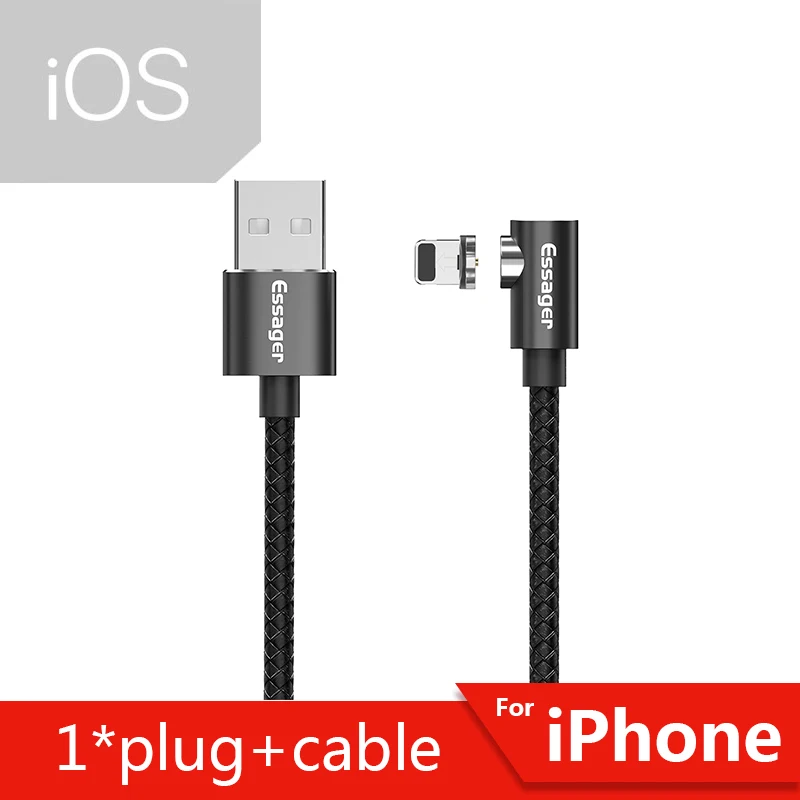 Black iOS Cable Essager 1/2 м Магнитный кабель Micro usb type C адаптер зарядное устройство Быстрая зарядка для iPhone 11 XR X Xiaomi Redmi Магнитный шнур для телефона - Цвет: Black iOS Cable