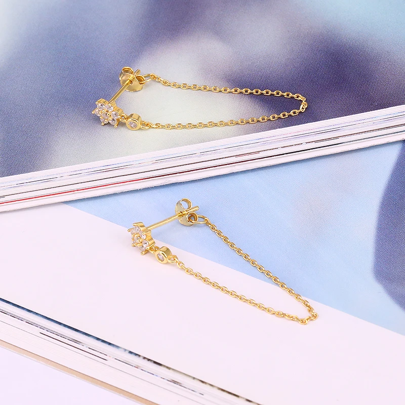 ROXI простой стразы в форме снежинок свисающие серьги Корейском стиле с металлической цепочкой длинные