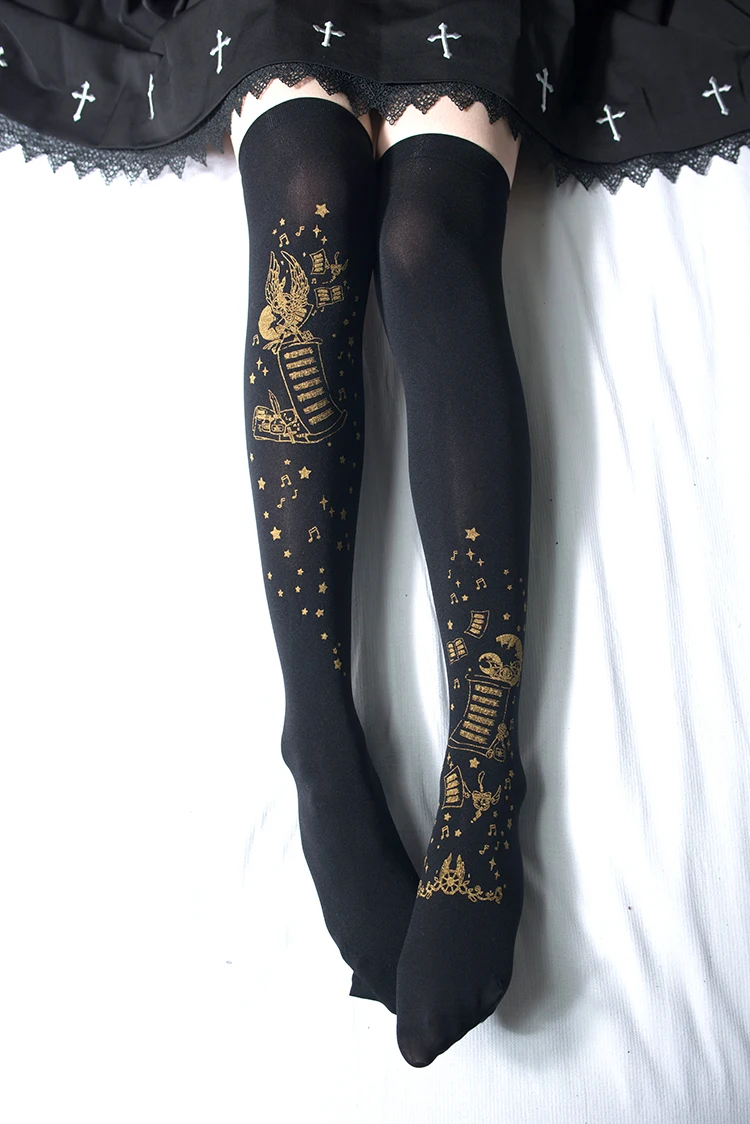 

Origional Summer Moon and Stars Memorial to the Throne Bronzing Printed Knee Socks Lolita Boots Thin GIRL'S HOLD-UPS