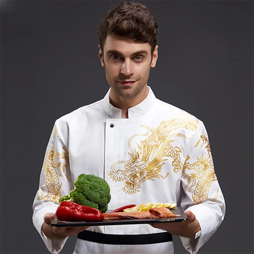Мужская Китайская одежда Dragon куртка шеф повара кухонная униформа для кейтеринга