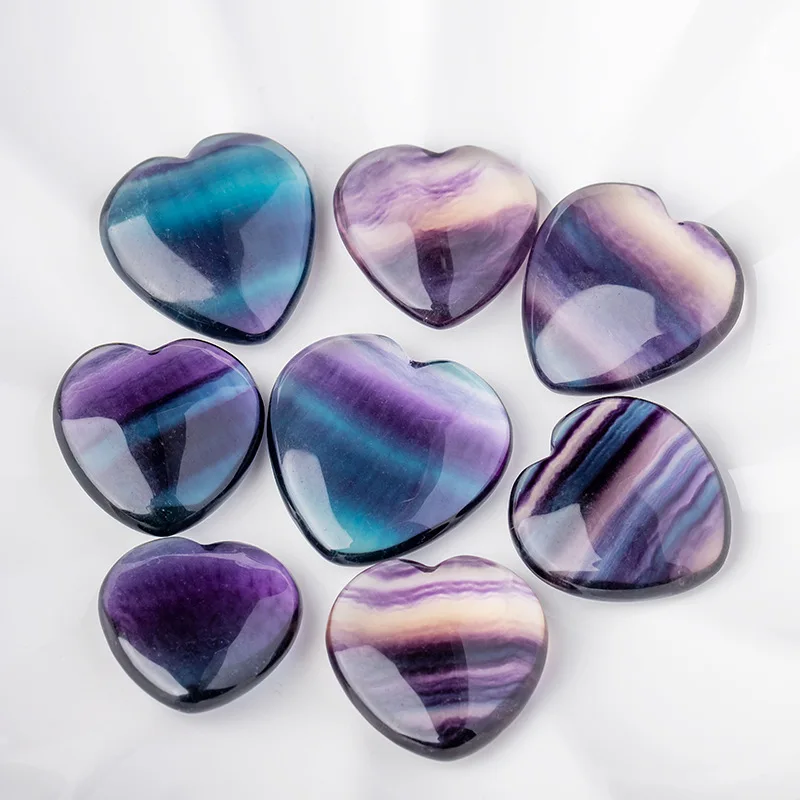 Кулон в форме сердца из натурального флюорита ручной работы Радужное ожерелье с