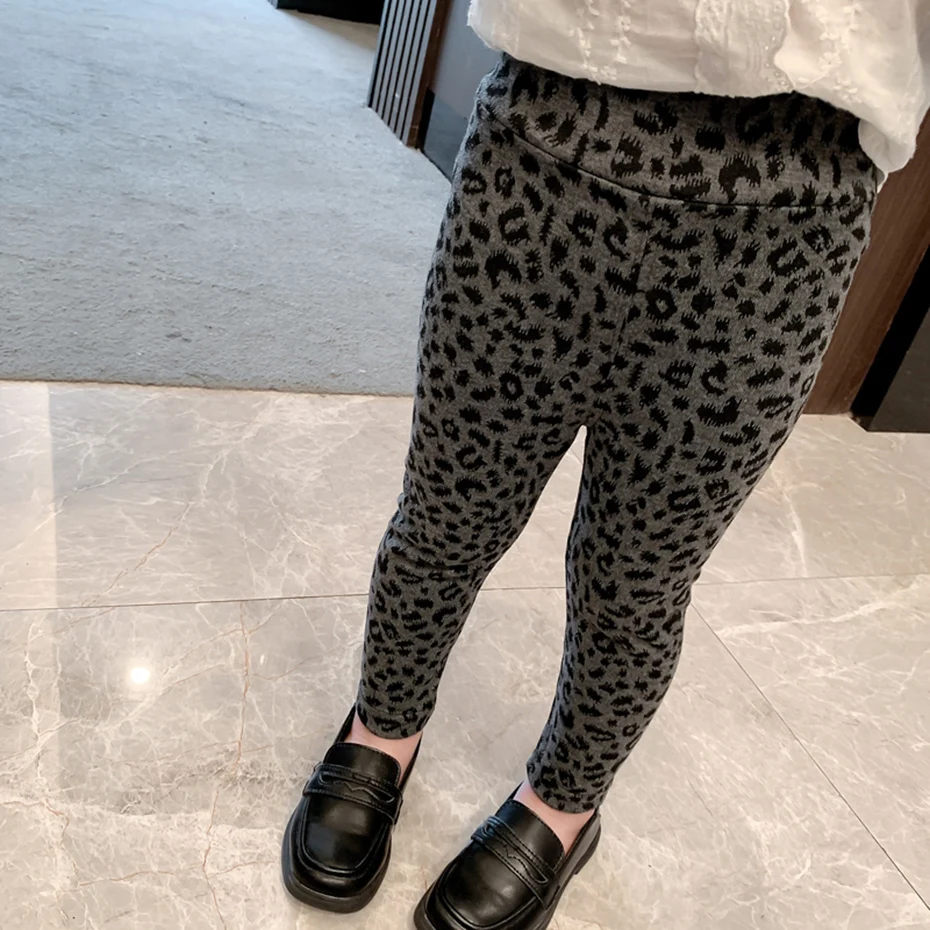 Леггинсы для девочек детские облегающие штаны с леопардовым принтом леггинсы