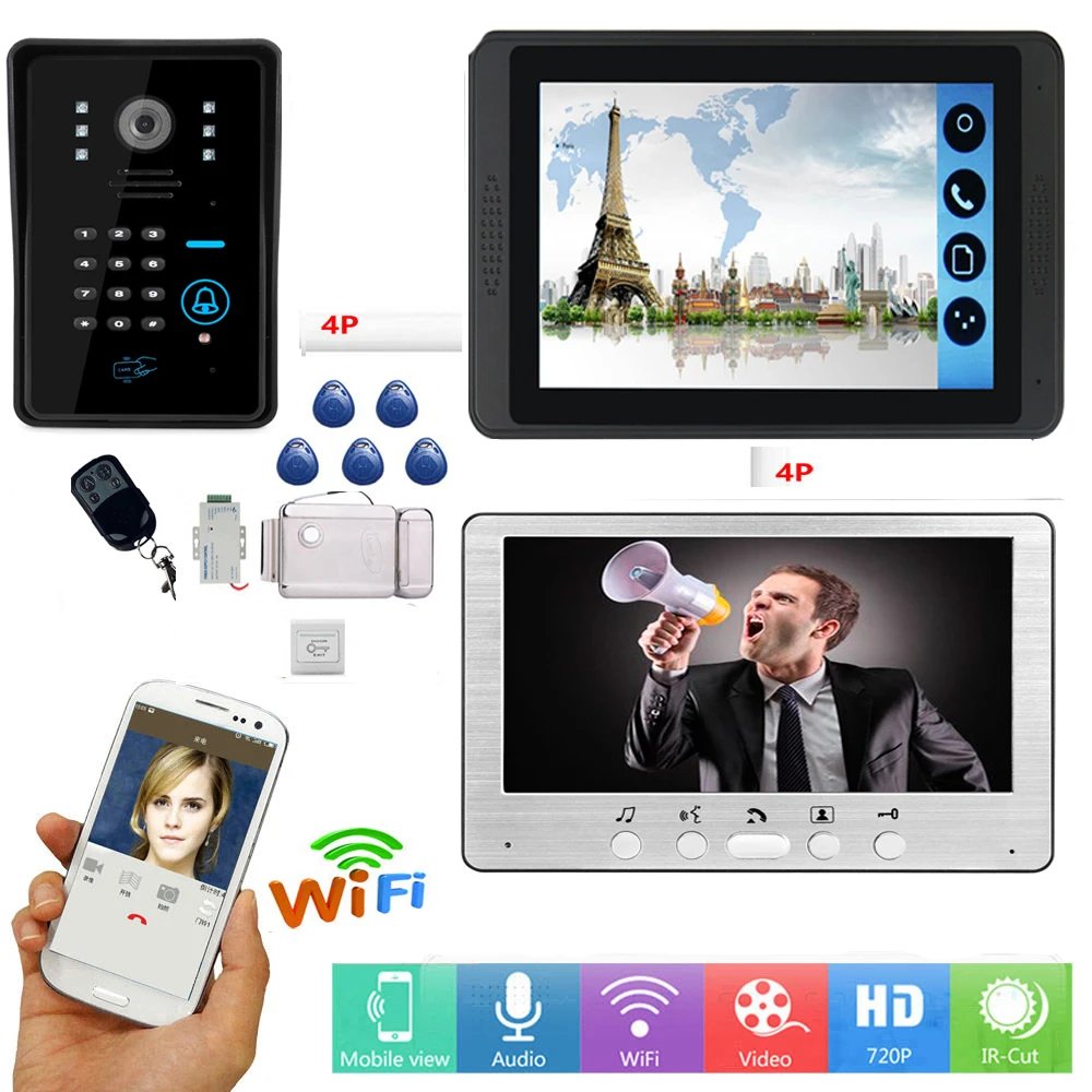 Видеодомофон с RFID разблокировкой беспроводной видеодомофон ЖК дисплеем 7 дюймов