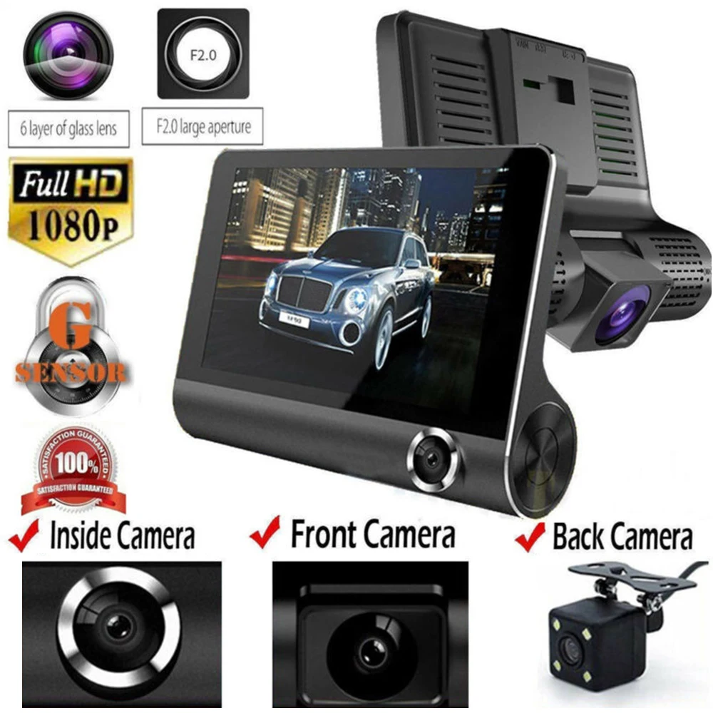 Автомобильный видеорегистратор с 3 камерами 4 0 дюйма Full Hd 1080P|Видеорегистраторы| |