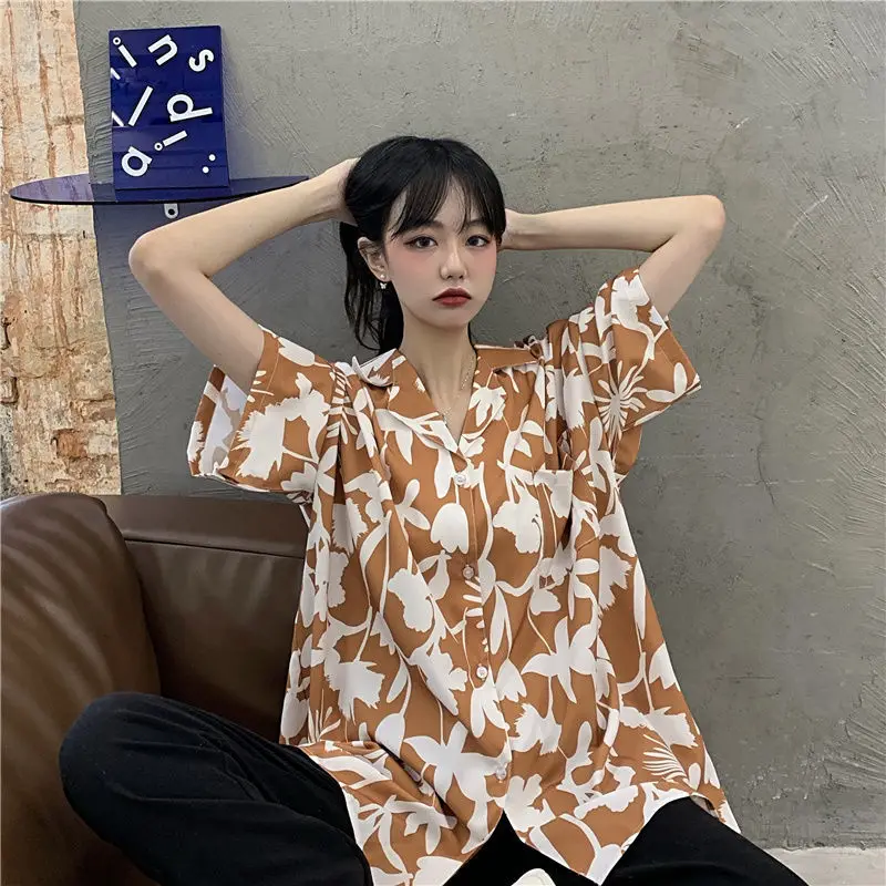 

Shirts Women Hipster Streetwear Loose Leisure Fashion Baggy Ins Chic Print Oversized Harajuku Retro Half-sleeve Femme Blouse Top