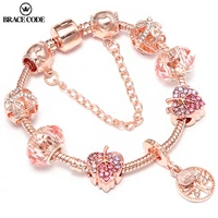 rose gold european charm lady bracelet diy rhinestone family tree bead pendant brand bracelet gift direct shipping