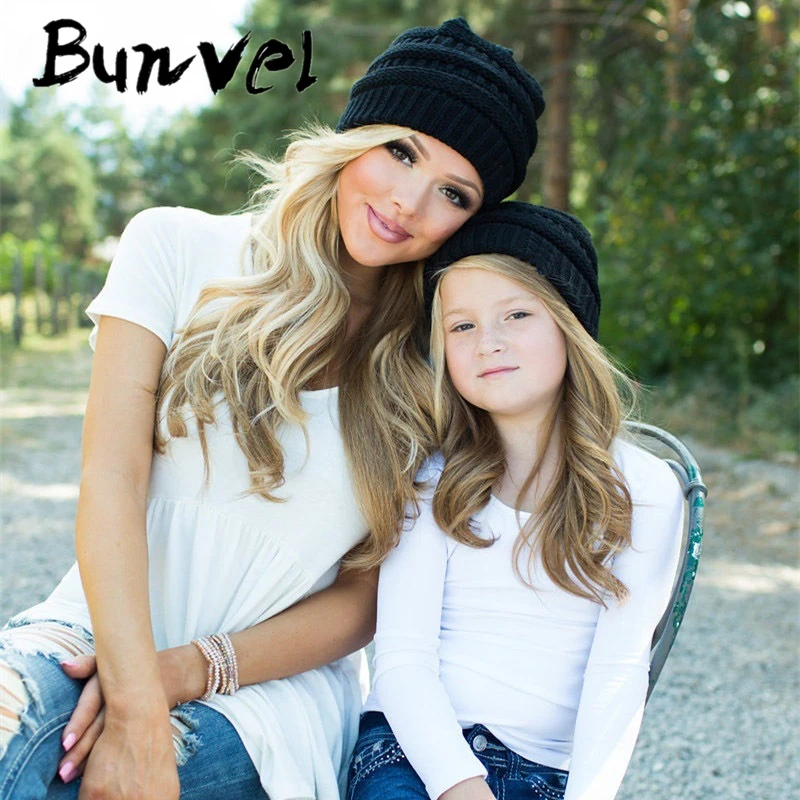 Шапка для мамы и дочки Bunvel зимняя шапка Мама я Повседневная шапочка с отворотами