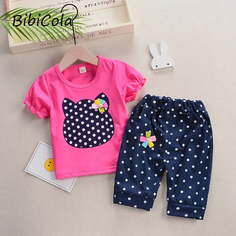 

Summer new style baby girl children's clothes suit jacket polka dot trousers suit newborn clothes 1-4 years old children's suit