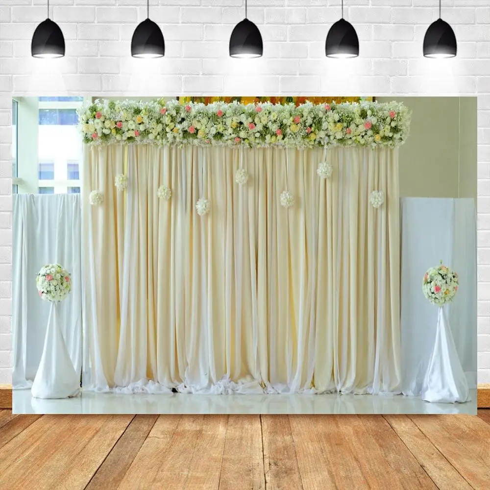 

Wedding Flower Backdrops Photography Champagne Curtain Rose Photo Wall Stage Tassel Portrait Photo Background Photocall Studio