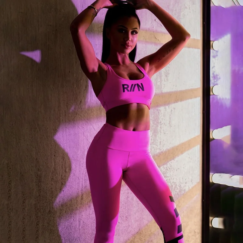 

Sport Set Women Padded Push-up Sports Bra Letter Gym Set Clothing Sportswear Women Leggings 2 Pcs Sport Fitness Suits