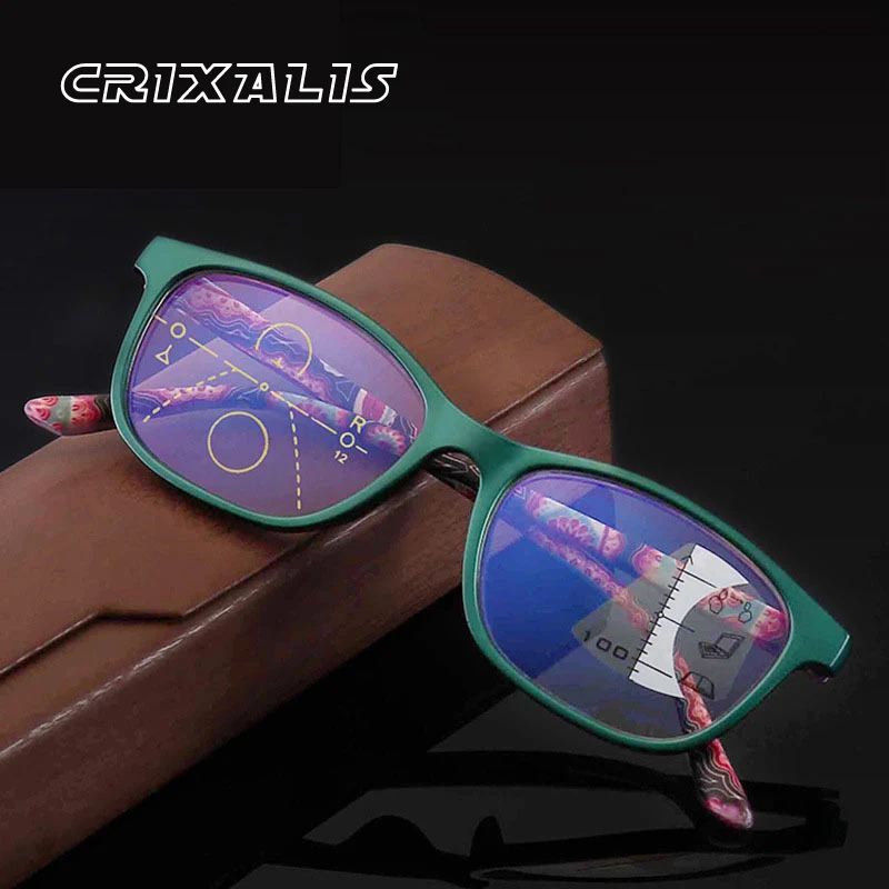 

CRIXALIS Square Multifocal Progressive Reading Glasses Women Computer Eyewear Men TR90 Flexible Optical Spectacles Frame UV400