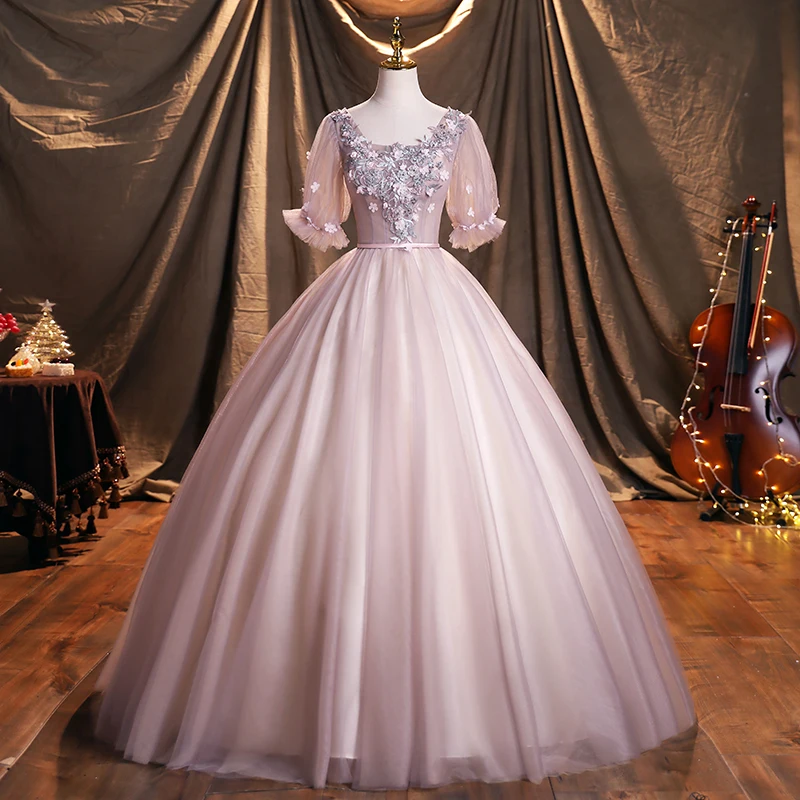 

Half Sleeve Vestidos Quinceanera Dresses Pink Party Dress Luxury Lace Ball Gown Vintage Robe De Bal Customize