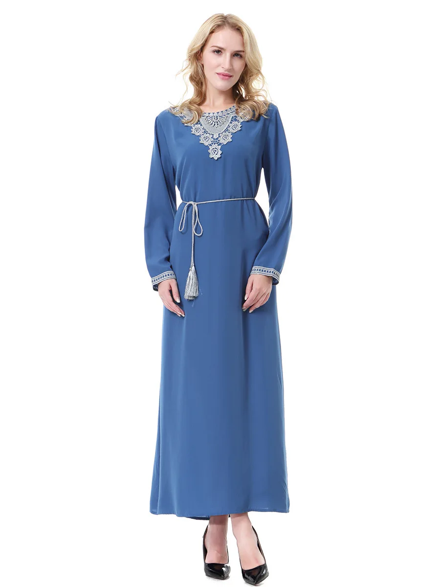 Винтажное женское повседневное мягкое платье с длинным рукавом Abaya для