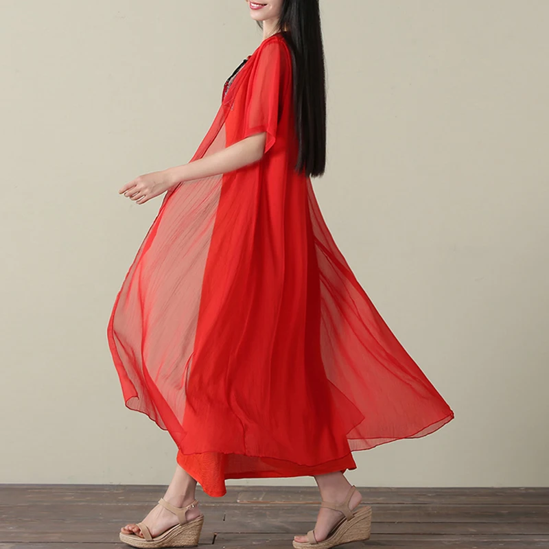 

2020 Spring summer New Women dress National Wind Casual Short sleeve Cotton Linen Dress Simple embroidery Plus Size Long Dresses