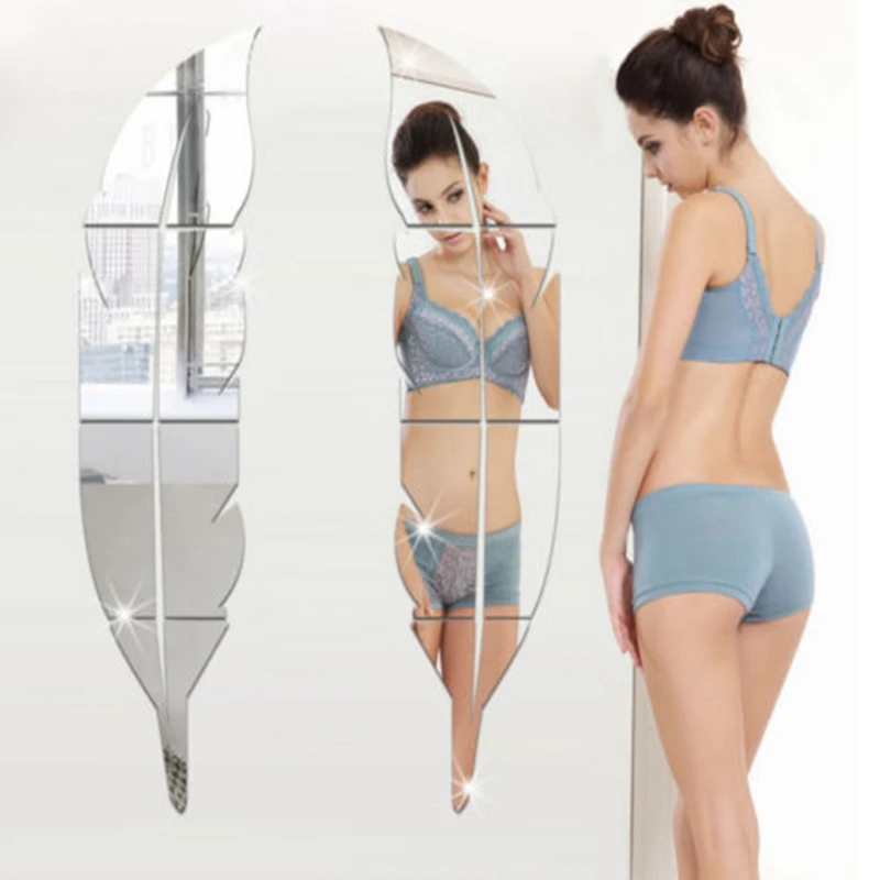 Зеркальная Наклейка на стену с эффектом пера 18x73 см декоративная зеркальная