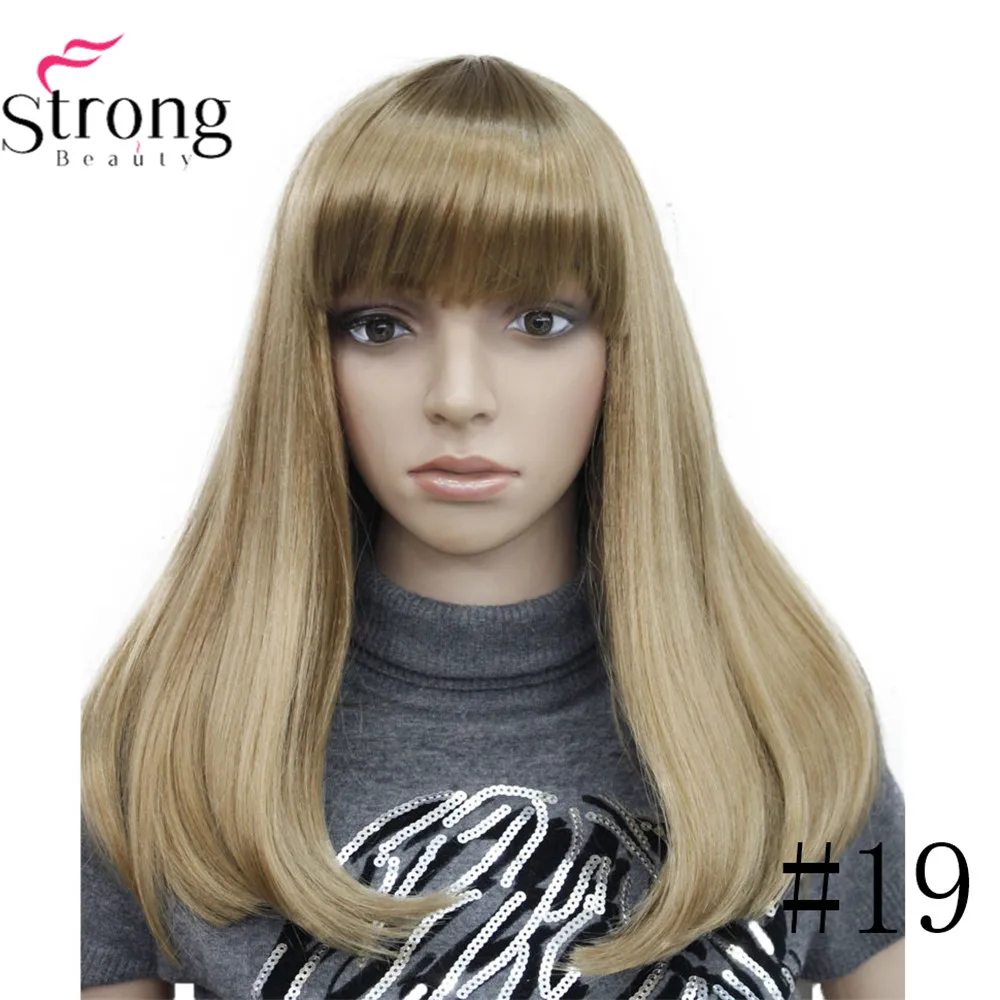 StrongBeauty Женские синтетические парики волосы черный/Блонд длинные прямые аккуратная челка стиль Natura парик волосы