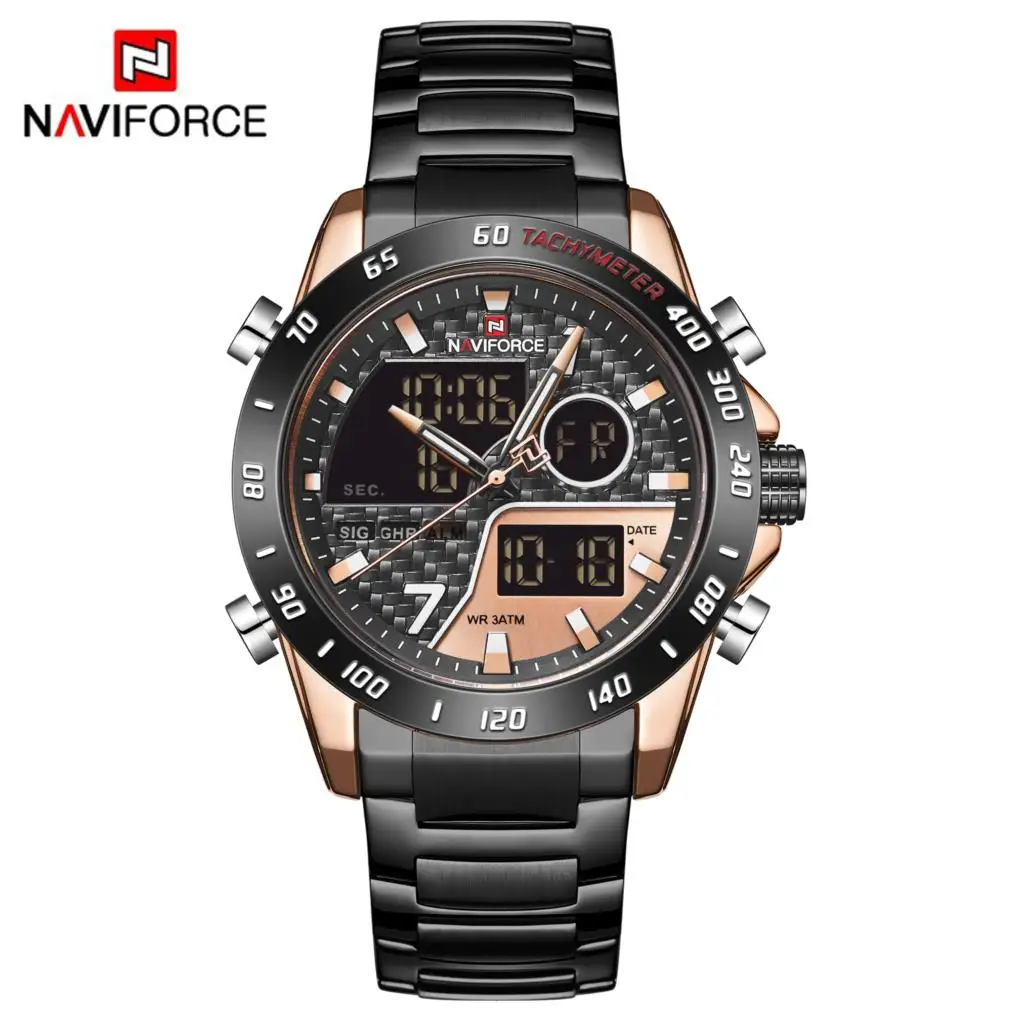 Black Rose Gold NAVIFORCE Роскошные Брендовые мужские часы Военные Спортивные Цифровые кварцевые часы полностью стальные водонепроницаемые часы Relogio Masculino Новинка - Цвет: Black Rose Gold