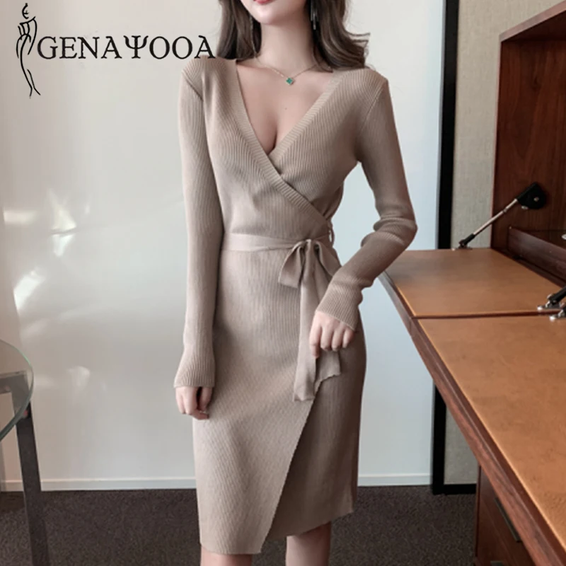 Genayooa однотонное сексуальное платье для женщин на шнуровке v образный вырез
