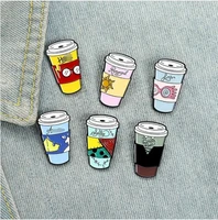 children jewlery creative milk coffee mug pins badges lapel pins brooches for coffee lover
