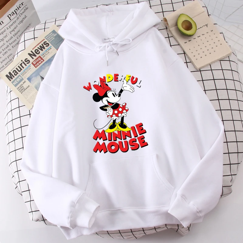 

Disney Minnie Mickey Hoodies Women Harajuku Pullovers Cute Kawaii Casual Tops O-Neck Love Print Hooded Sweatshirt Long Sleeves
