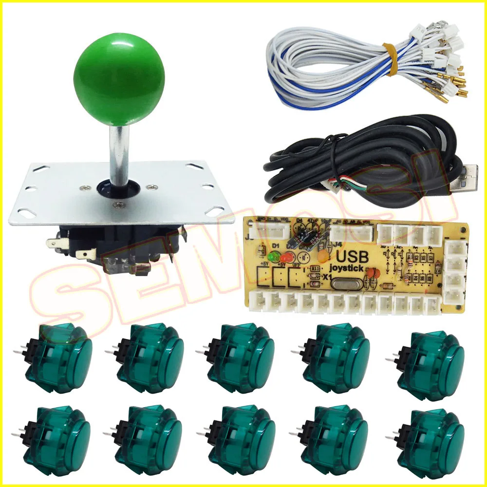 Green kit 1 Ноль задержки аркадный джойстик и кнопки комплект USB кодер кнопка с кабелями для аркадной игры машина MAME/PC/Raspberry Pi - Цвет: Green kit 1