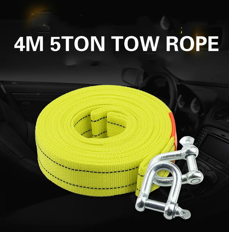 

4M Heavy Duty 5 Ton Car Tow Cable Towing Pull Rope Strap Hooks Van Road Recovery U-hook