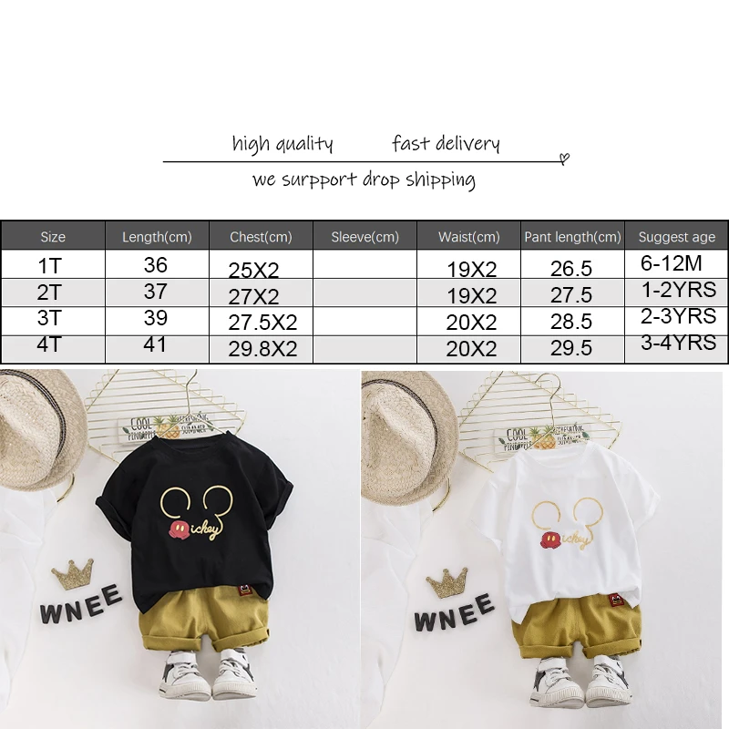 Комплект детской одежды Disney хлопковая Футболка с Микки Маусом для малышей костюм