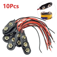 10pcs i type 9v clip on battery connector leather shell black red wired 9 volt battery clip connector battery holder for arduino