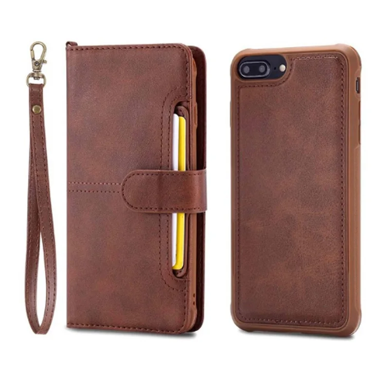 Coffee Wallet Case Флип-чехол для iPhone 7, 8 Plus, роскошный Съемный кожаный кошелек, чехол для телефона s, Магнитный чехол для iPhone 11 Pro, 8 Plus, 7 Plus, XS, XR, X - Цвет: Coffee Wallet Case
