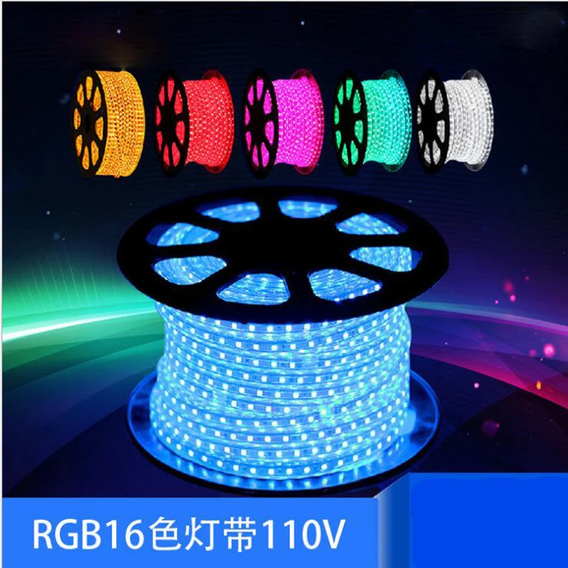 

Fanlive 50M AC220V 110V LED Strip 5050 60leds/m IP67 Waterproof RGB 16 Colors Rope Lighting For Outdoor RF Remote Controller