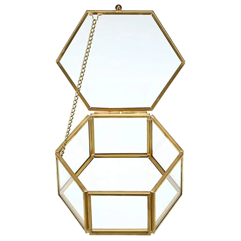 

Storage Box Vintage Geometrical Glass Jewelry Box Retro Earring Ring Flower Plants Display Box Case Makeup Organizer
