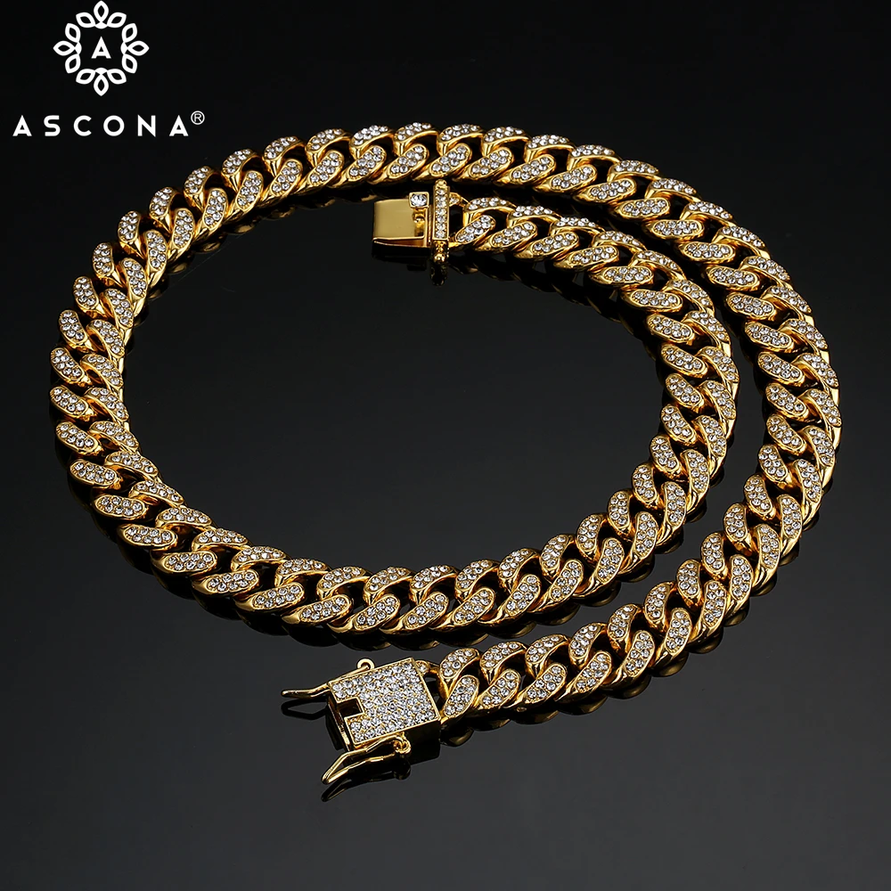 

Iced Out Hip Hop Rock Paved Rhinstone Cuban Link Chain Necklace Man's Women's Bling Punk Gold Silver Chain Rapper Jewelry Gifts