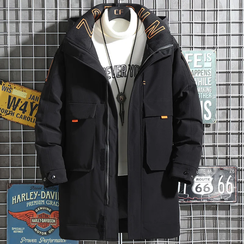 2021 New men's padded long casual white duckrdown down jacket hooded brand high quality coat winter snow letters fashion