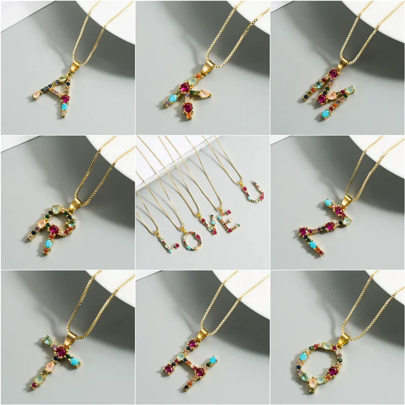 

Girls 26 English Letter Clavicle Chain Copper Plated Colored Bohemia Style