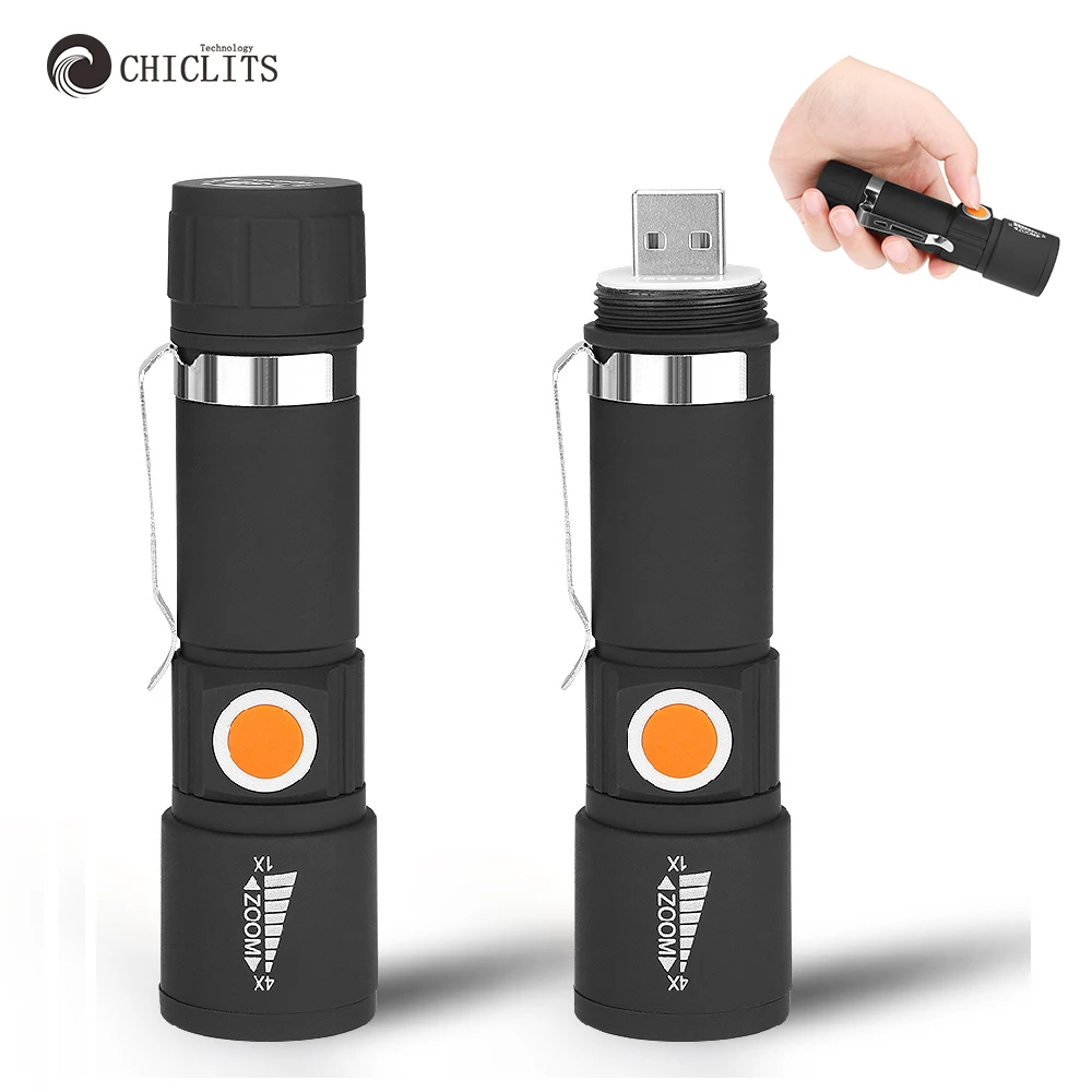 Миниатюрный фонарик с USB ручной мощный светодиодный 3 режимами водонепроницаемый