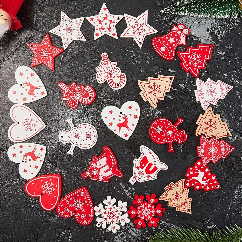 

10pcs 5CM New Year Natural Wood With Rope Christmas Ornaments Pendant Hanging Gift Xmas Tree Decor Home Wedding Decoration 62082