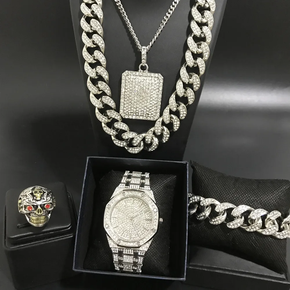 Роскошное мужское ожерелье в стиле хип-хоп серебряного цвета Роскошные мужские