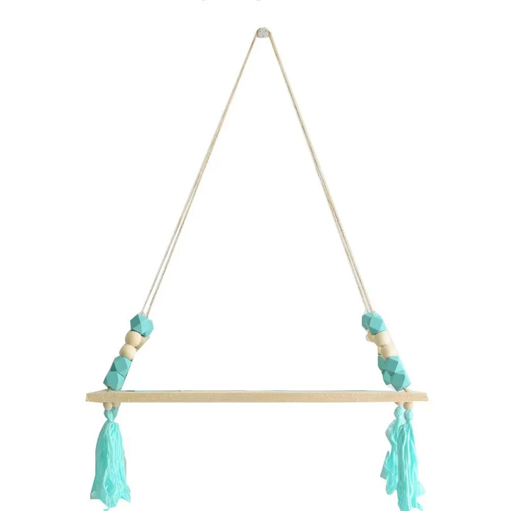 Скандинавская полка для хранения с деревянными бусинами и кисточками деревянная