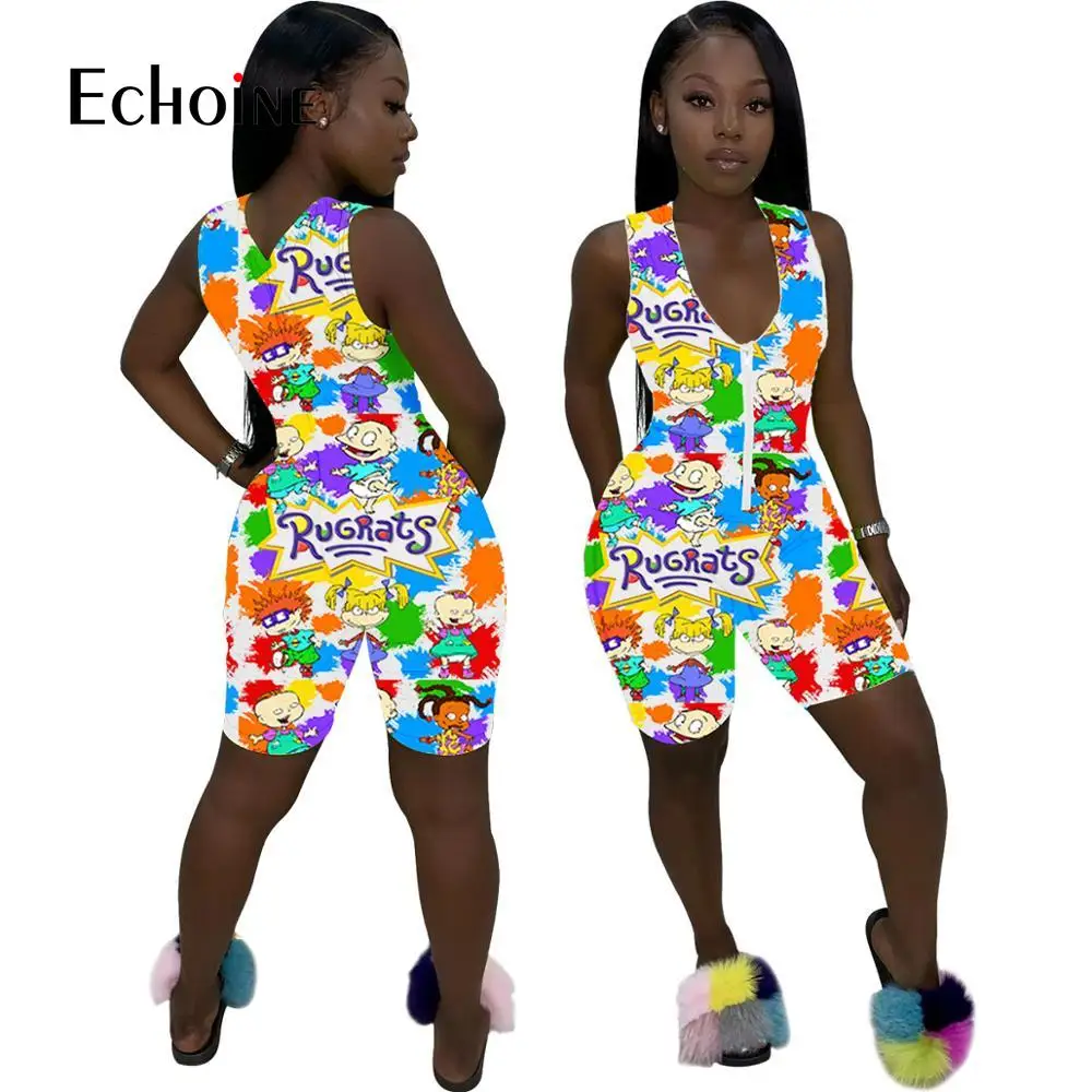 Женский Летний комбинезон без рукавов с v-образным вырезом и молнией спереди |