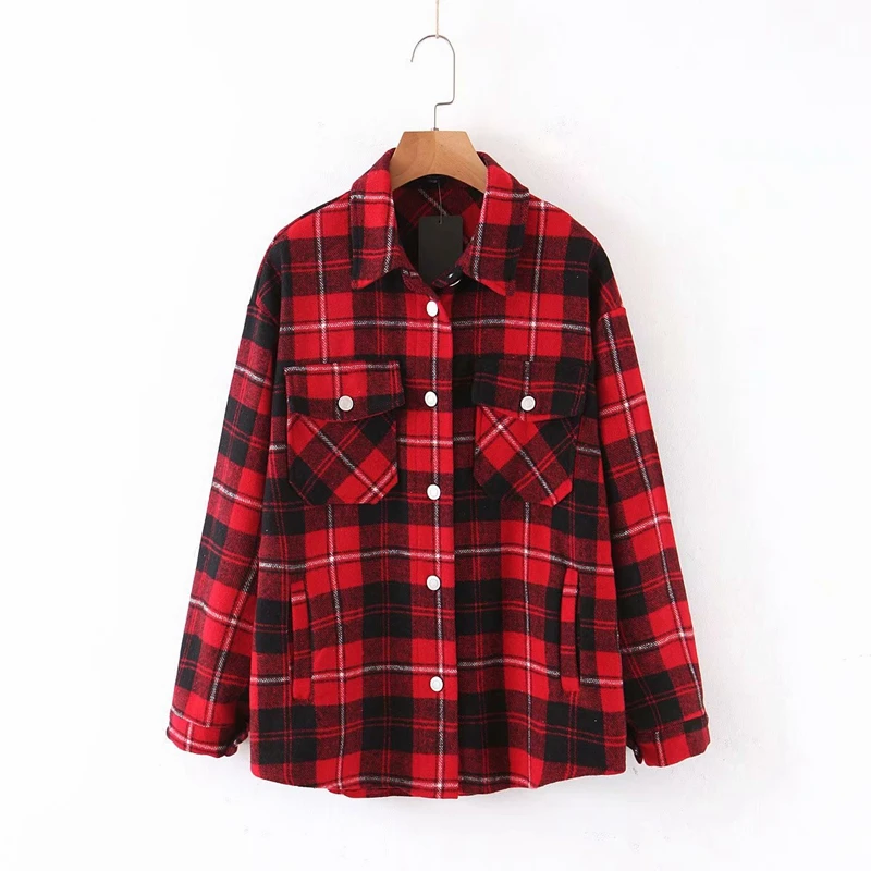 

2021 Vintage Blue Plaid Long Coat Jacket Pocket Casual Warm Overcoat Fashion Outwear Fall 2021 Women Tops