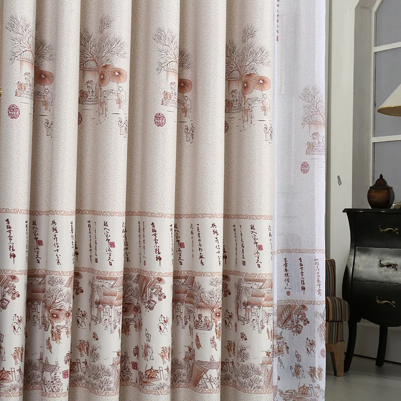 Занавески для гостиной китайские Классические занавески окна с чернилами