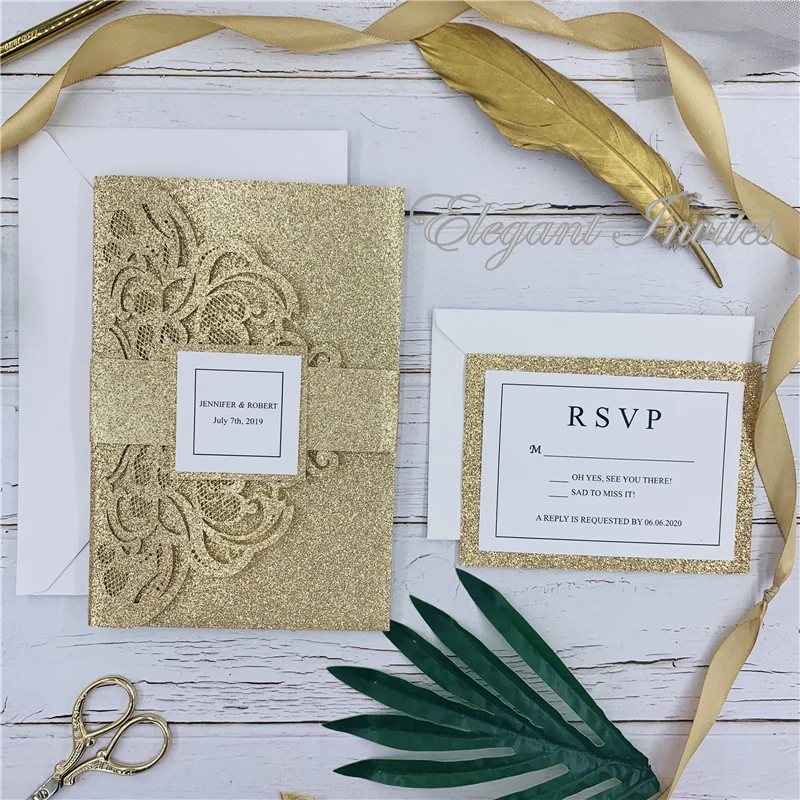 

Glitter Rose Gold Laser Cut ser Cut Wedding Invites Cards Greeting Card Customize Business With RSVP Cards Decor Party Supplies