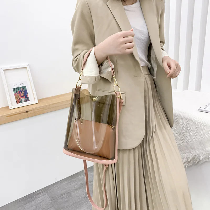 

Women Transparent Bucket Bag 2020 New Clear PU Shoulder Bag Female Chain Crossbody Messenger Bags Design Luxury Handbag D652