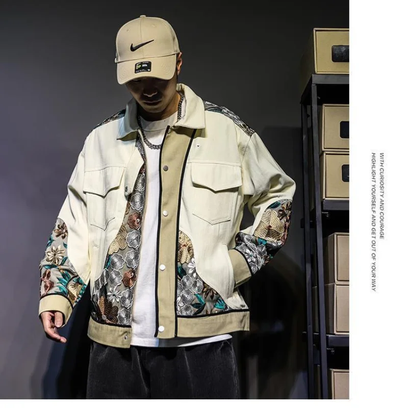 Куртка мужская с вышивкой повседневная бейсбольная форма свободный лоскутный