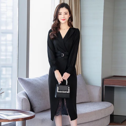 Женское офисное кружевное платье однотонное длинное в стиле пэчворк Новое