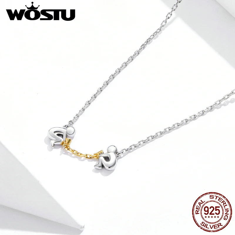 WOSTU подлинное серебро 925 пробы влюбленное ожерелье для мальчиков и девочек